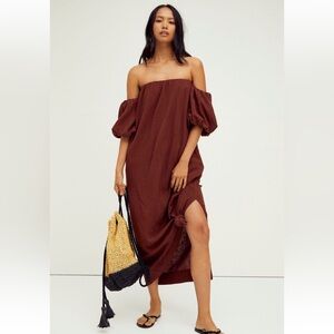 Vieques Off The Shoulder Midi Dress Cocoa sm